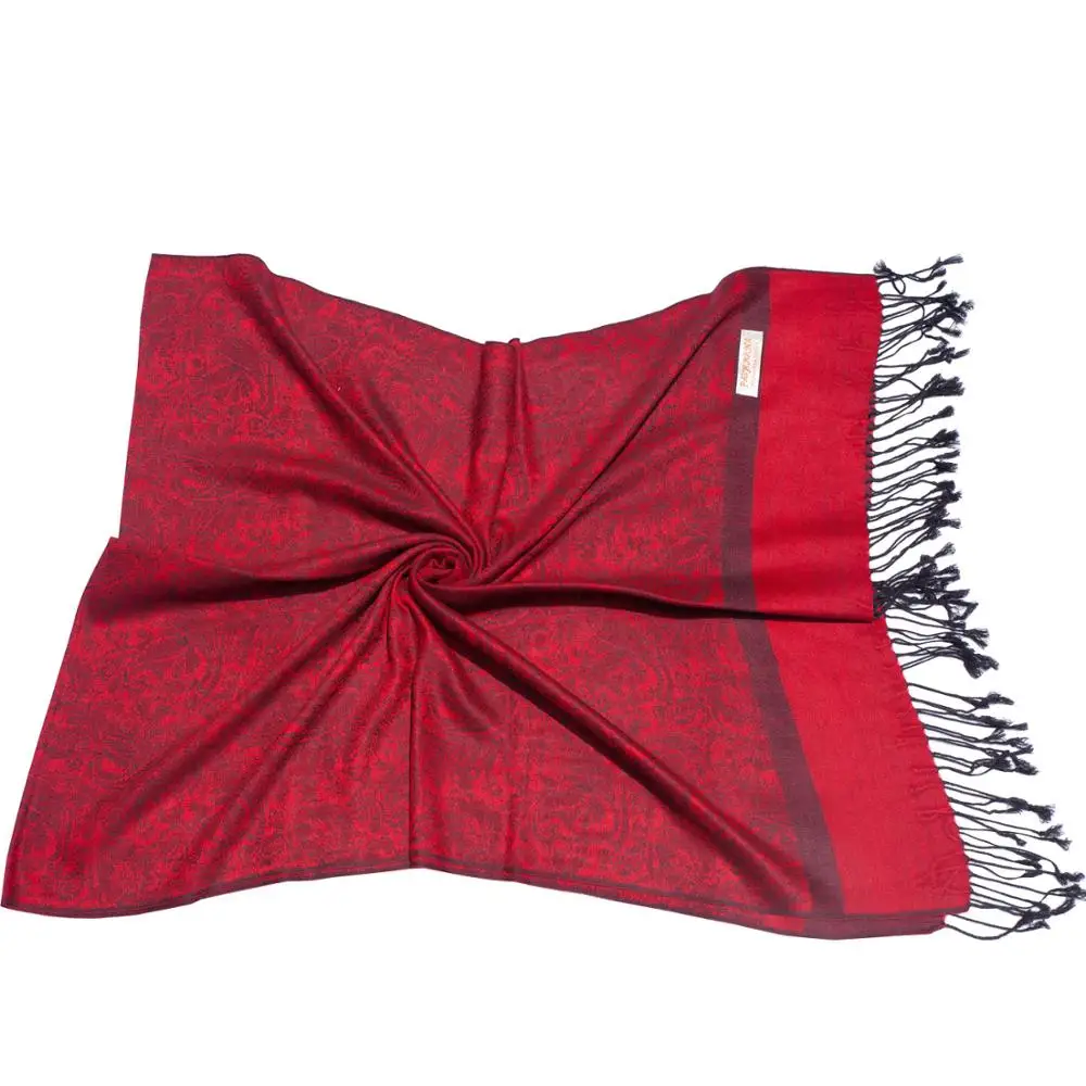 Pashimina Silk Scarf Paisley Jacquard Autumn Warp Winter Shawl Cashmere Hijab Long 2 Tones Soft High Quality Gift Red Black |