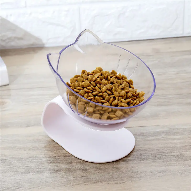 

Explosive Cat Double Bowl Cat Bowl Dog Bowl Transparent AS Material Non-slip Food Bowl With Protection Cervical Transparent Cat