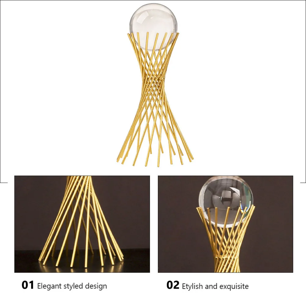 

1PC Simple Iron Art Crystal Adornment Home Porch Office Desk Decor (Golden)