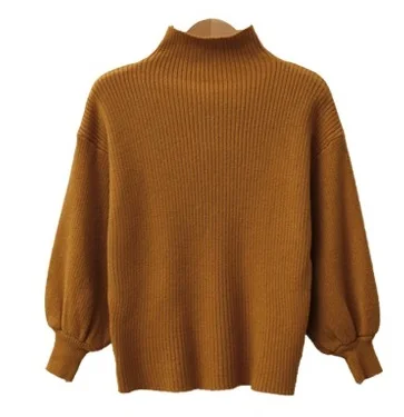 Ginger Yellow Новинка зимы, женские пуловеры, свитер, однотонный, водолазка, рукав летучая мышь, свободный, вязанный, корейский стиль, повседневные, модные топы T98311D - Цвет: Ginger Yellow