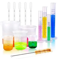 15 piece set plastic graduated cylindersand beakers with5transfer pipettes and1test tube brushes ideal fordiy and kids science
