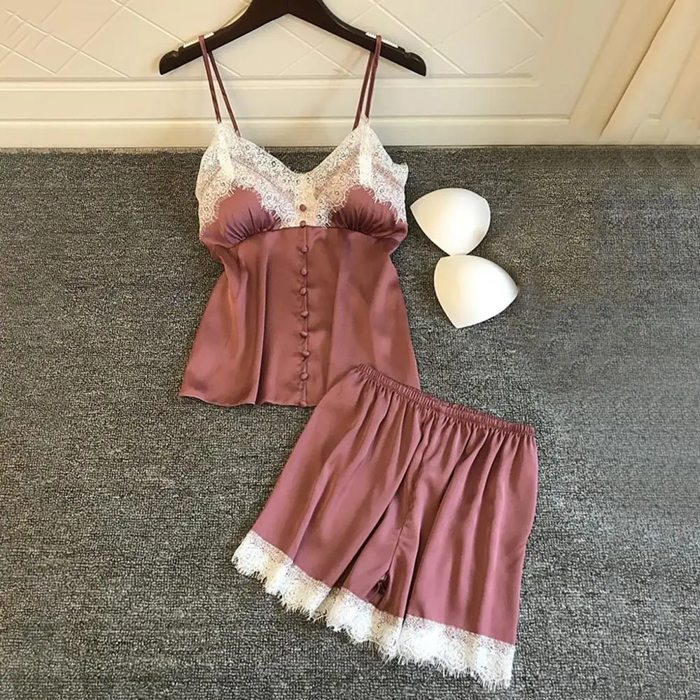 Женская пижама Сексуальный Атласный пижамный комплект белая кружевная Пижама с V