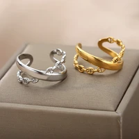 vintage cuban chain link rings for women stainless steel ring ring hip hop geometric exaggeration finger jewelry party gifts