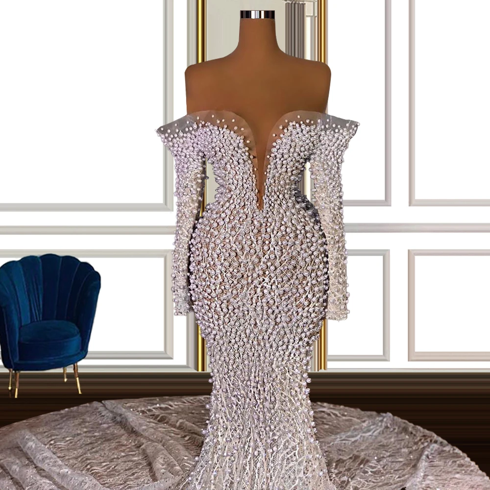 

Off-The-Shoulder Long Sleeves Dubai Mermaid Wedding Dresses Gown for Women Islamic vestido de casamento alibaba Online Shopping