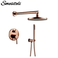 rose gold finish solid brass shower diverter valve faucet set with 8 12 inch round shower head bathroom wall shower kit