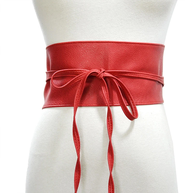 

Female Belt Soft Leather Wide Self Bow Knot Tie Wrap Waist Band Dress Belt 6 Colors