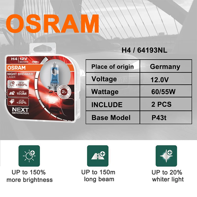 OSRAM 55 Вт авто лампы автомобильный светильник ночник лазерный галогенный головной
