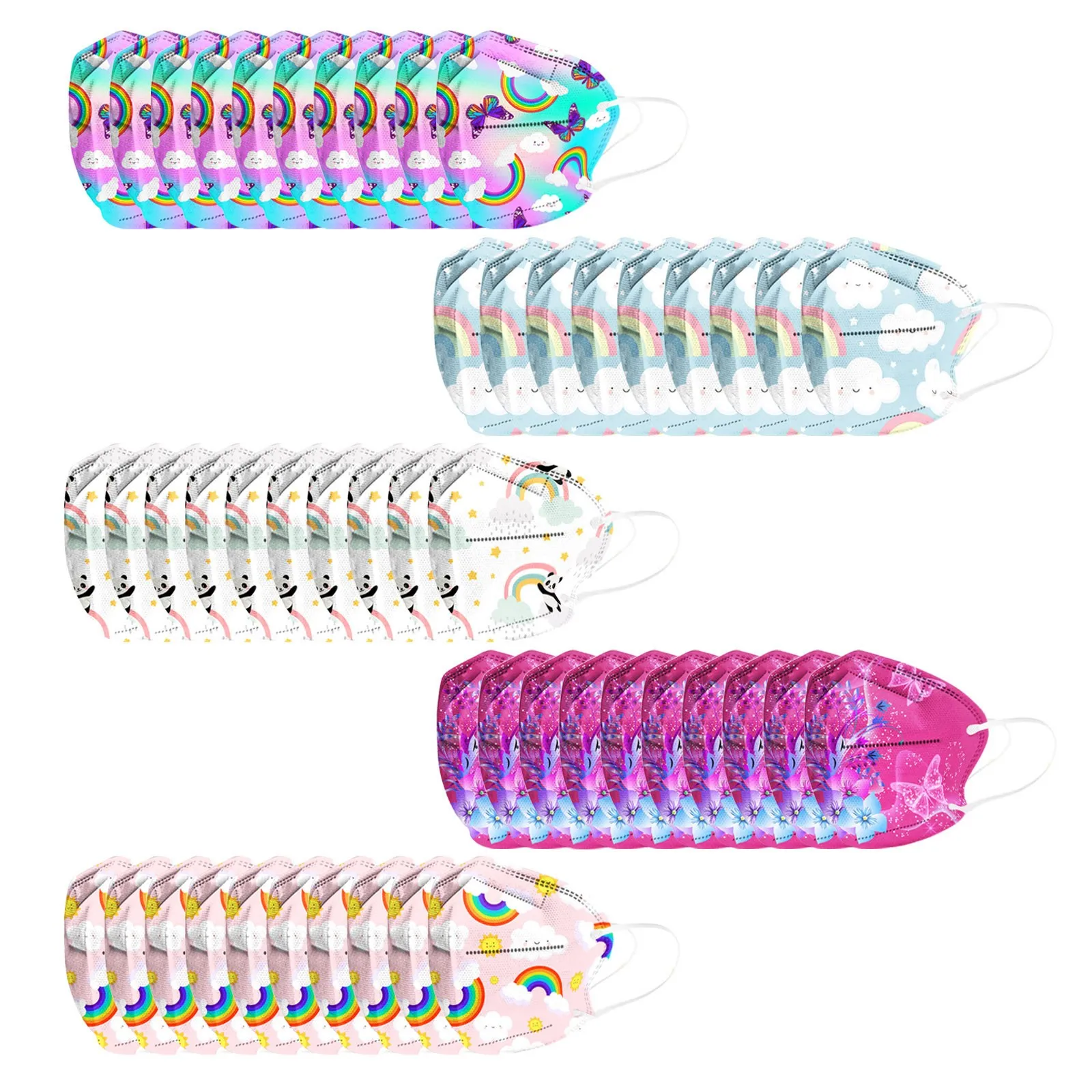 

50 шт., детская маска с радужной бабочкой, 5 слоев