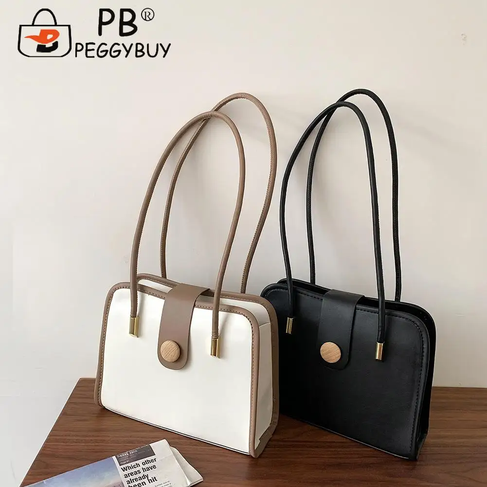 

Women Vintage PU Leather Shoulder underarm Bag Portable Travel Solid Color Small Pouch Casual All-match Hasp Handbags