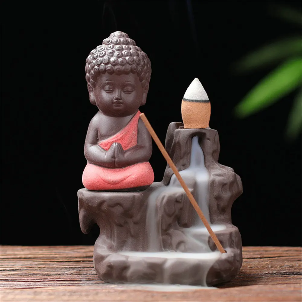 

The Little Monk Censer Buddha Incense Holder Backflow Incense Burner +100PCS Waterfall Aroma Fragrance Cones Home Decor Stove