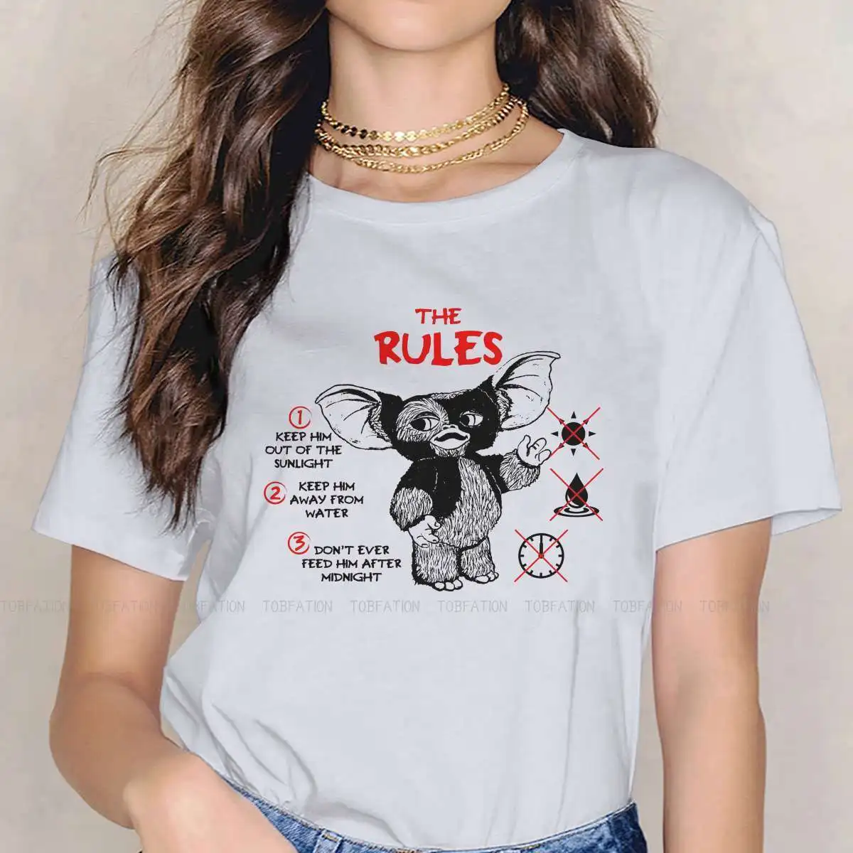 

Женская футболка The Rules, графические футболки Gremlins Gizmo для девочек из фильма, 5XL, женская футболка с круглым вырезом, юмор, модный подарок