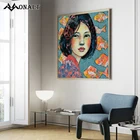 Картина маслом с короткошерстной девушкой, золотая рыбка, абстрактное искусство, квадратные плакаты с животными, Скандинавская Картина на холсте