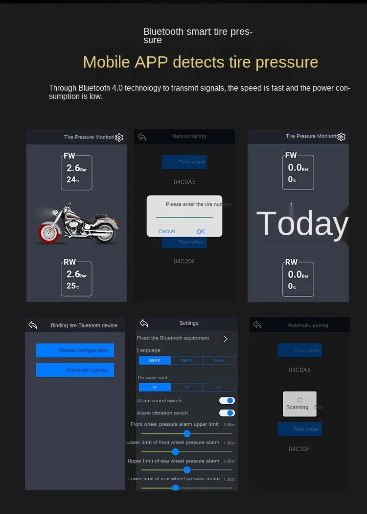 Локомотивный датчик давления в шинах Электрический Мотоцикл монитор внешний