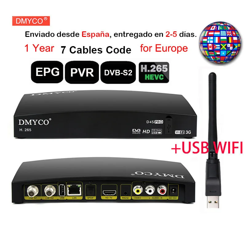 Dmyco d4s pro DVB-S2 спутниковый ресивер 1 год Европа сервер обновление V8 супер H.265 HD с usb wifi