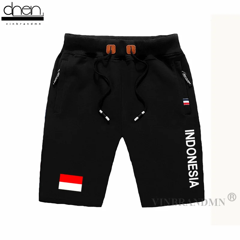 

Indonesia Indonesian mens shorts beach new men's board shorts flag workout zipper pocket sweat bodybuilding 2022 cotton IDN ID