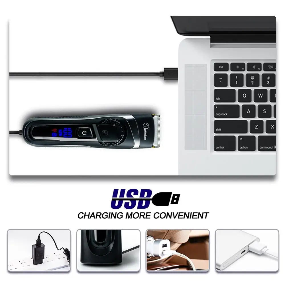 Машинка для стрижки волос HATTEKER профессиональный триммер USB быстрая зарядка набор