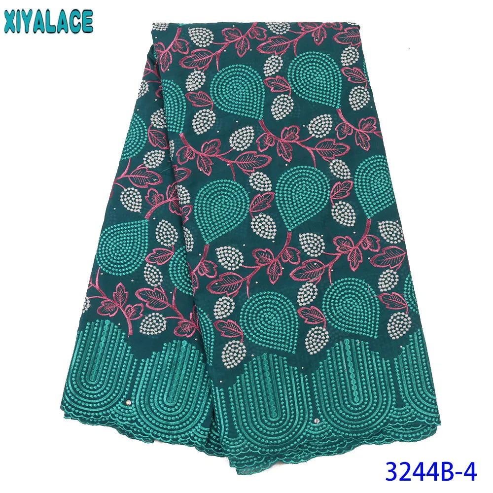 

2020 Swiss Lace Fabric High Quality African Fabric Lace New Nigerian Cotton Embroidered Laces with Stones for Women KS3244B