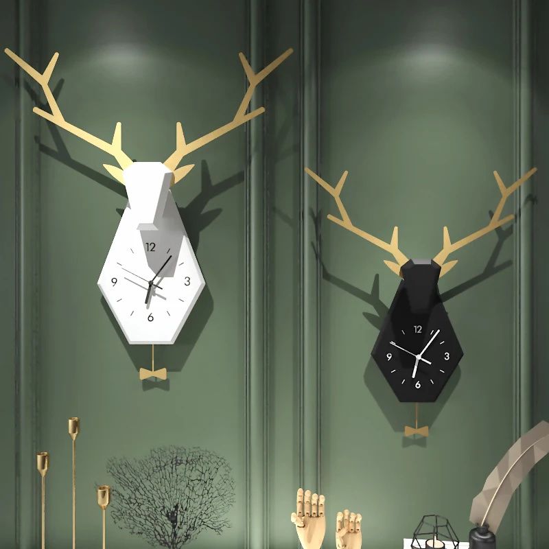 

3d Large Wall Clock Modern Design Wall Deer Hanging Novelty Wrought Retro Chic Antique Loft Style Zegar Home Decoration EE50