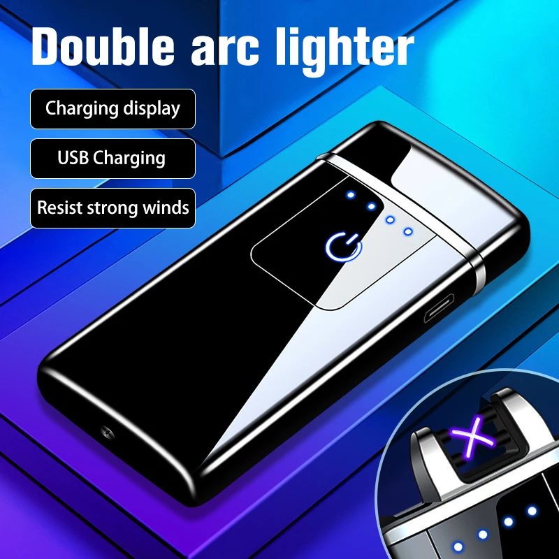 USB Electronic Lighter LED Power Display Rechargeable Touch Sensitive Pulse Cross Arc Windproof Light Smoking Supply Men's Gifts | Дом и