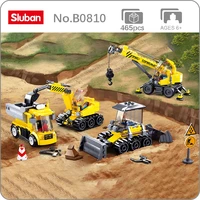 sluban b0810 construction vehicle truck crane bulldozer city traffic 4pcs 3d mini blocks bricks building toy for children no box