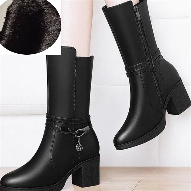 

women's boots 2020 new winter high-heeled riding boots womens thick heel round fashion women's shoes Platform women snow boots