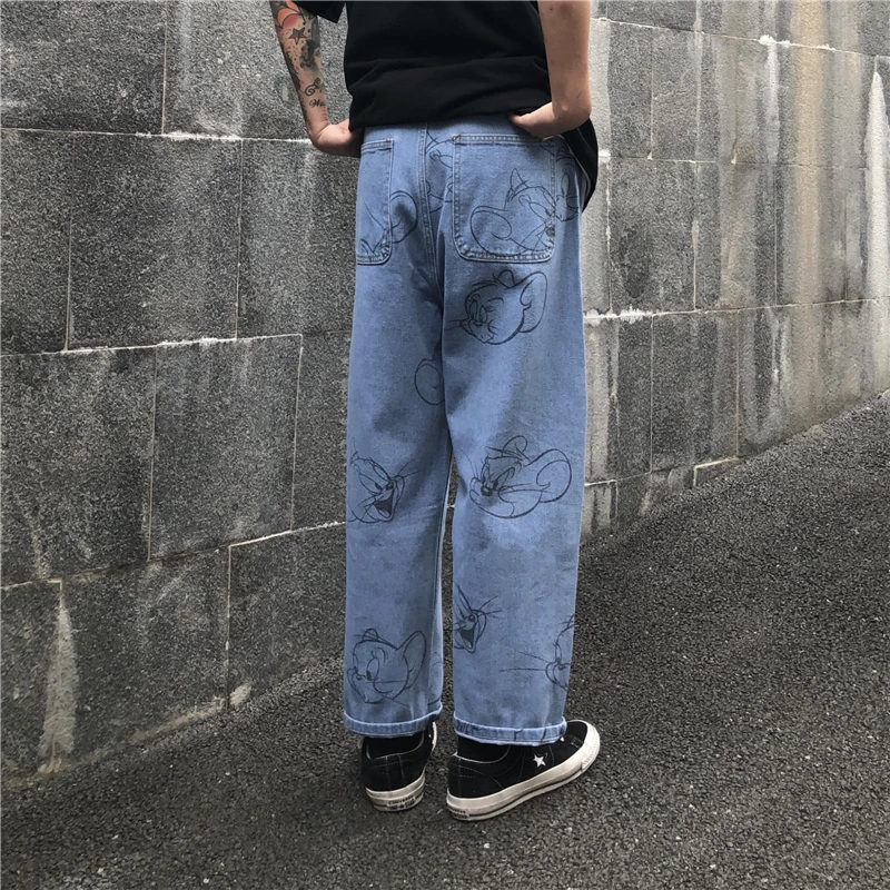 

New Spring Vintage Women Jeans Kawaii Cartoon Mouse Pants Female Cute Straight Leg Pants for Both Men and Women