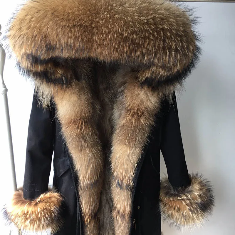 

Winter woman Real Fur Coat Women Parkas Jacket fur collar natural fox fur liner Raccoon fur liner hooded parkas