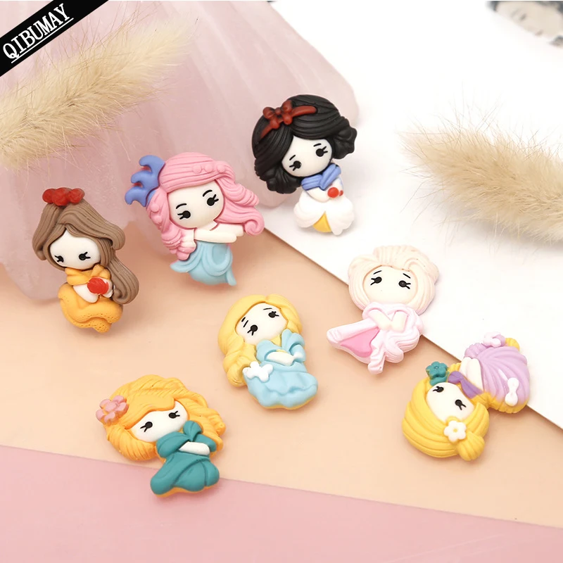 QIBU 10 шт., Мультяшные глиняные куклы, планарные полимерные милые русалки, принцессы, ремесла, «сделай сам», аксессуары для волос, «сделай сам», сумочки, материалы для одежды