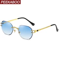 peekaboo frameless polygon sunglasses women square metal gold male rimless sun glasses for men 2022 green blue brown uv400