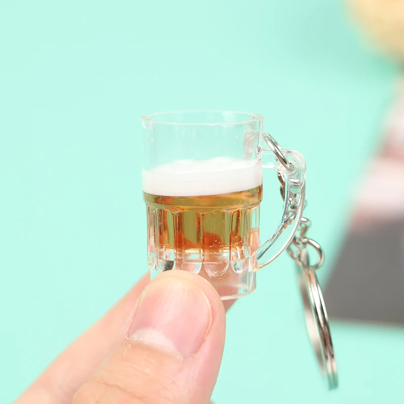 

Cute Lovely Resin Crafts Beer Cup Keychain Unisex Women Men Simulation Mugs Pendant Keyring Cold Drink Jewelry Auto Accessories