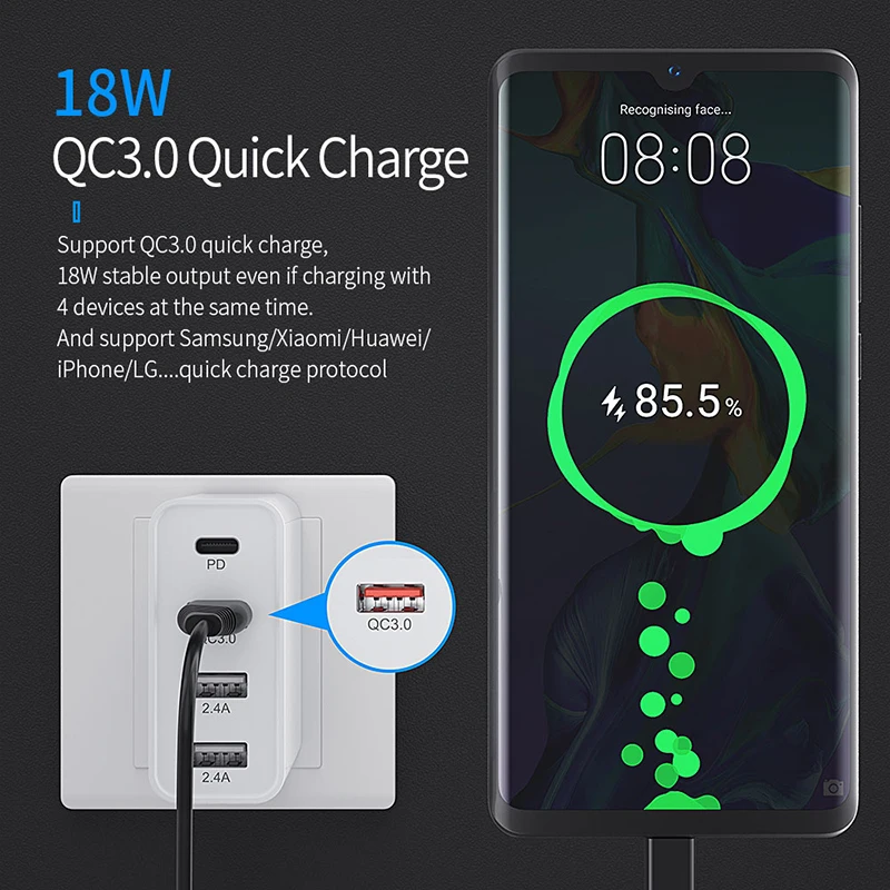 Essager 48 Вт мульти Быстрая зарядка 3 0 USB зарядное устройство PD Тип C QC3.0 QC турбо