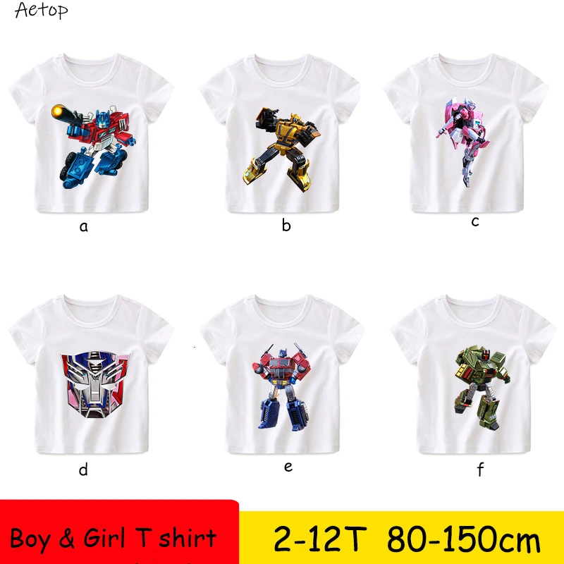Новая детская футболка из 100% хлопка с принтом трансформации детские летние топы