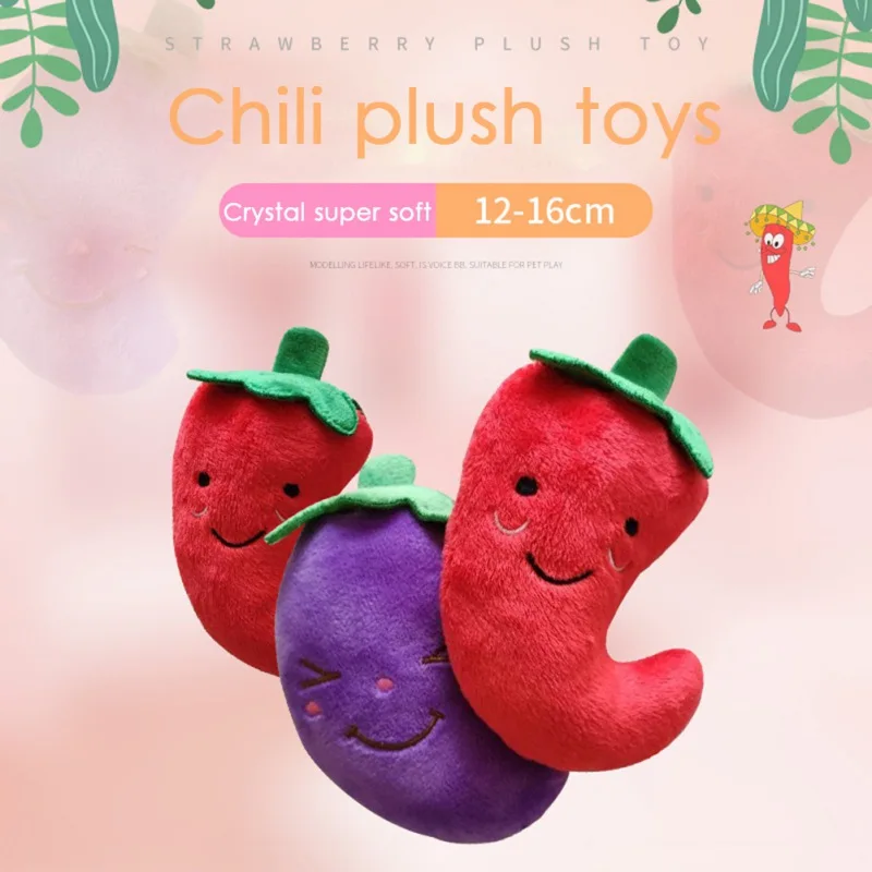 

3 Styles Pet Plush Simulation Chili Eggplant Molar Cleaning Teeth Sound Toy Bite-resistant Entertainment Pet Dog Supplies