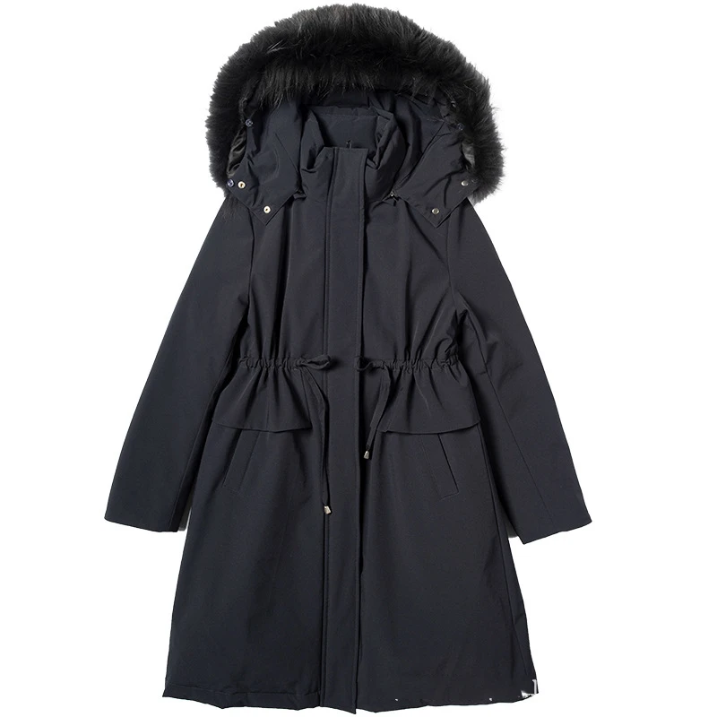 

2020 winter new original design stand-up collar hooded ruffle drawstring elegant temperament OL style women's down jacket