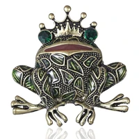 new unique green eyed frog brooch pin vintage rhinestone enamel crown toad insect animal lapel pins brooches for women men