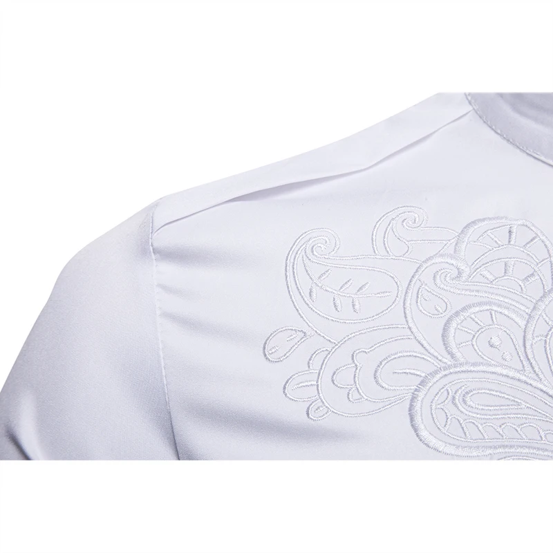 Рубашка мужская однотонная с воротником-стойкой и длинными рукавами | Мужская