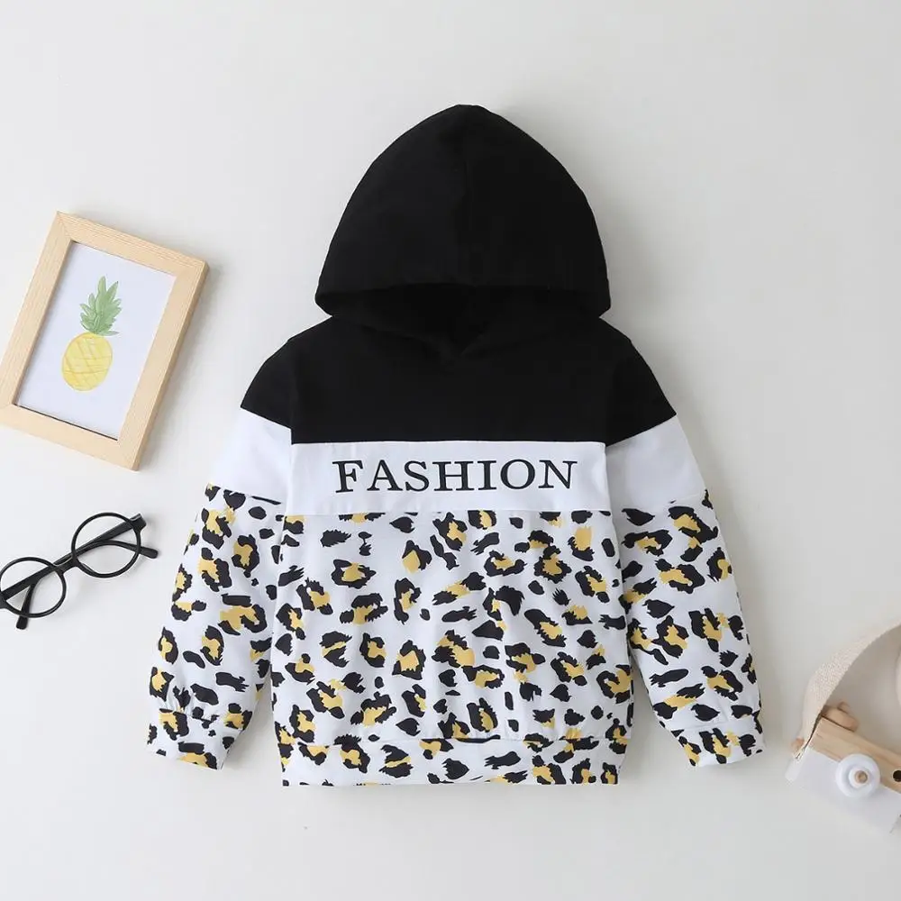 

ZWF535 Toddler Kids Boy Girls New Style 2020 Fashion Autumn Winter Letter Leopard Print Hooded Sweatshirt+Pants Outfits Clothes