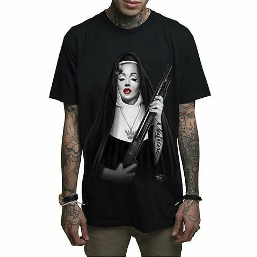 Мужская футболка с забавным надписью Nuns Marilyn Monroe Hold A Gun Летняя хлопковая коротким