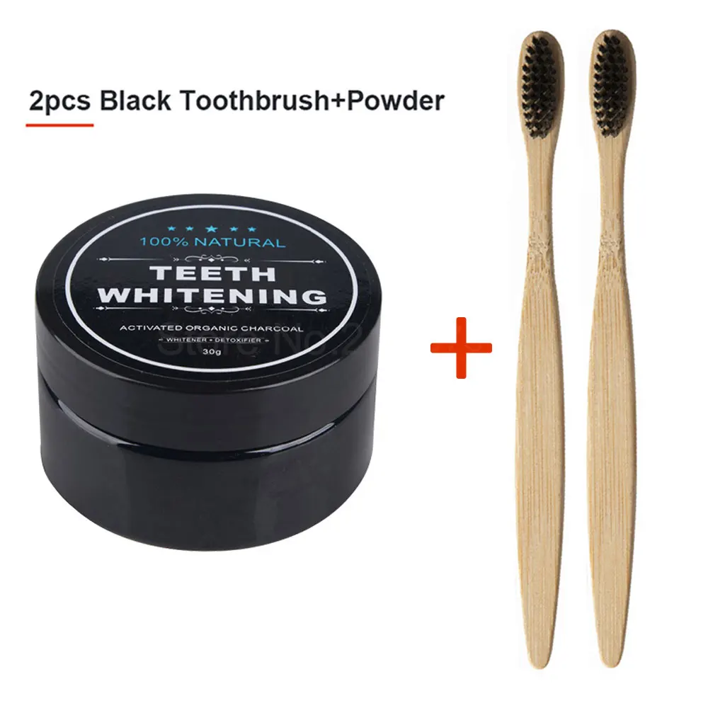 2black and powder 30 г активированный Charcoals порошок бамбуковая зубная щетка из древесного угля уход за зубами отбеливающий порошок натуральная Органическая Зубная паста веганская мята - Цвет: 2black and powder