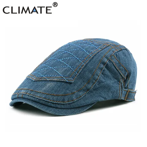 Климатический мужской джинсовый берет, плоская кепка, шапка, береты для мужчин, джинсы для взрослых, головные уборы, регулируемые хлопковые джинсы для взрослых, джинсовая плоская кепка с рисунком плюща