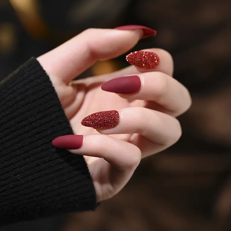 

Matte Glitter Powder Nail Art Fake Nails Short Tips Full Cover Press on Artificial False Glue Coffin Stick Display Full Cover