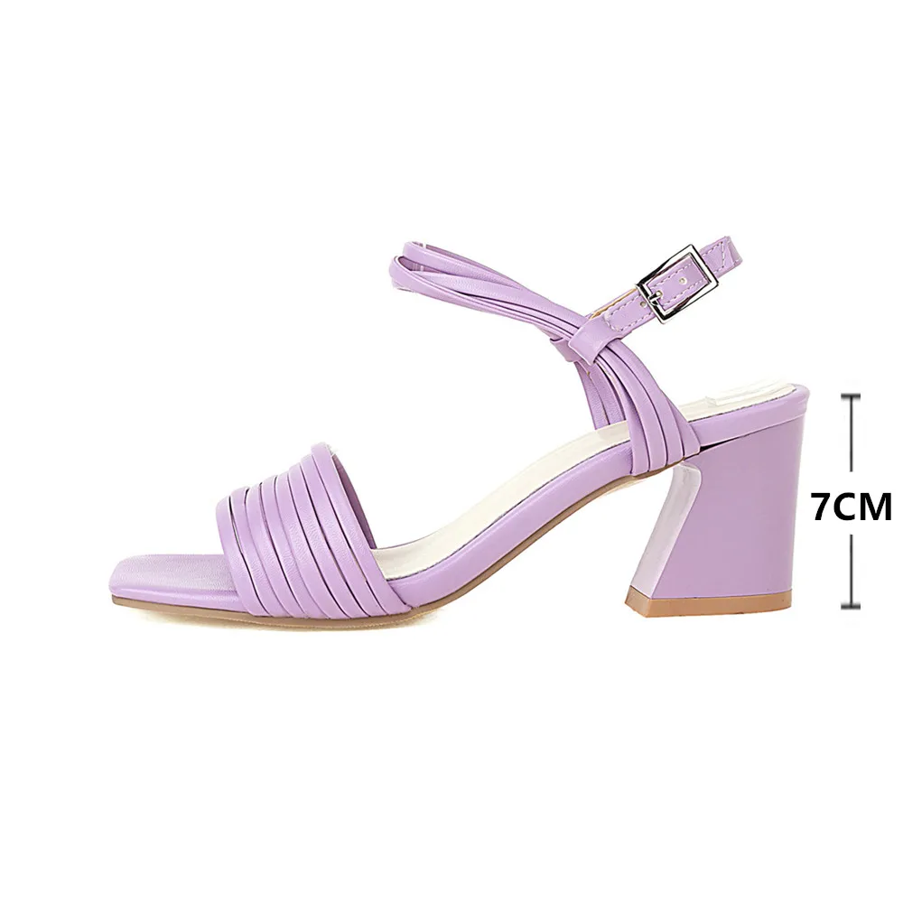 

Free Shipping Women Sandals Sexy Summer High Heels Ladies Square Open Toe Fashion Party Shoes Casual Females Purple Sandalen