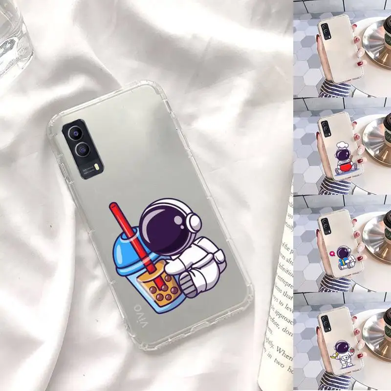 

Cute cartoon astronaut Phone Case Transparent For VIVO X 60 50 30 27 23 21 20 9 pro plus S i + Soft TPU Clear Mobile bags