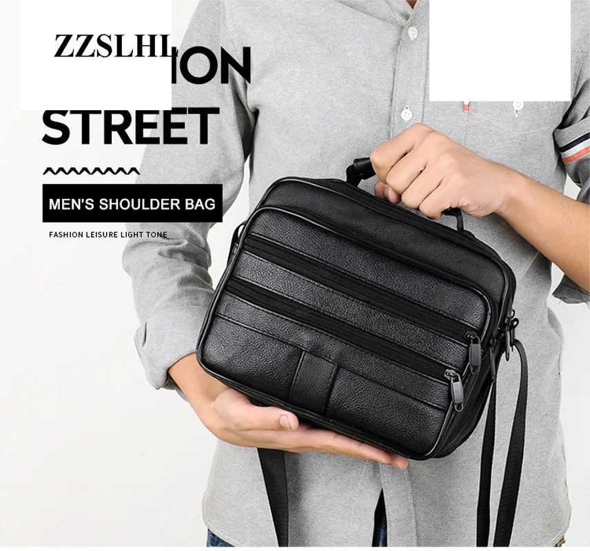 

Fashion Casual Leather Men's Bag Men Solid Zipper Soft Messenger Bag Business Work Black Male Shoulder Bag Clutch Crossbody Bags