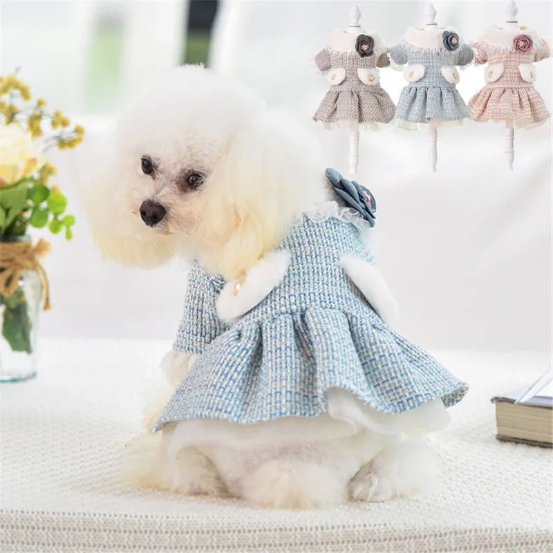 New Pet Dog Clothes Autumn and Winter New Teddy Small Dog Cat Warm Princess Dress Thickened Party Costume Dog Coat