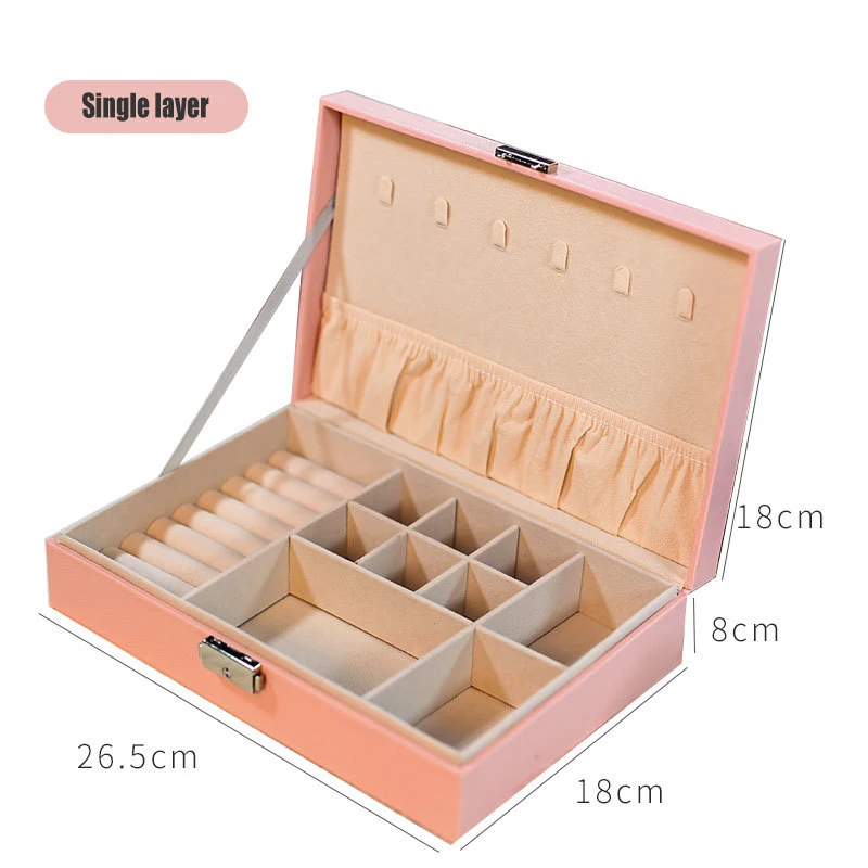 Single layer pink MICCK большая шкатулка для хранения ювелирных изделий, изысканная шкатулка для макияжа, органайзер для украшений, коробки контейнера, подарок на день рождения для женщин - Цвет: Single layer pink