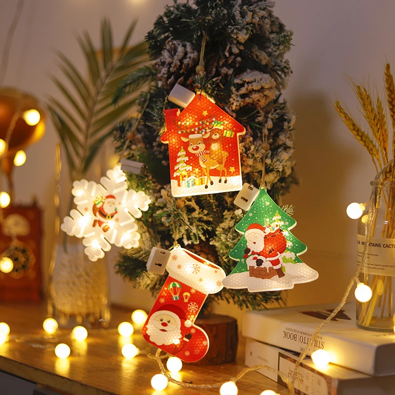 

6Pcs Holiday Window Layout LED Battery Lights Christmas Tree Snowman/Snowflakes/Socks/Tree/Five-Pointed Star Decoration Listing