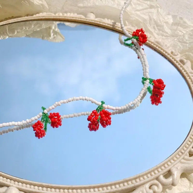 Очаровательный чокер с кристаллом вишни милый белый жемчуг бисером ожерелье