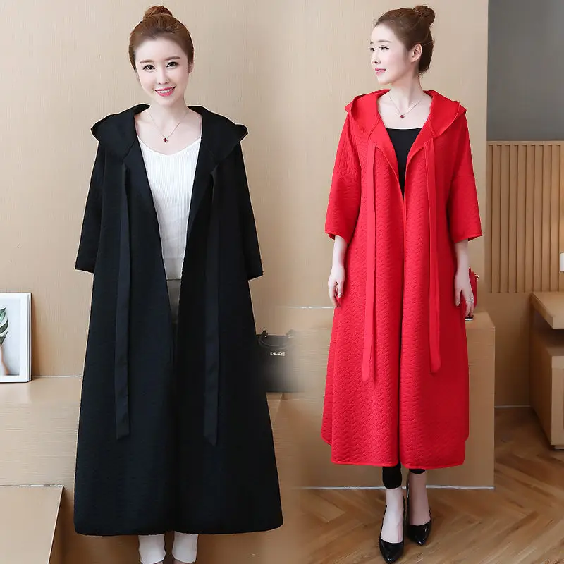 Новый Стиль плащ с капюшоном печати Кардиган большого размера женское пальто