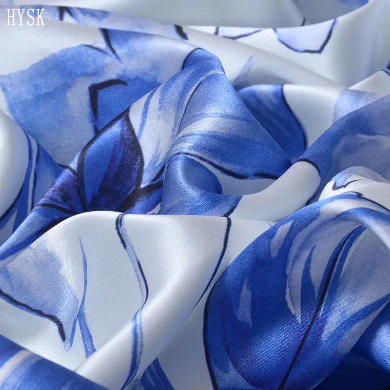 HYSK Тюль шелковая атласная ткань на заказ Королевский цветочный цифровой принт